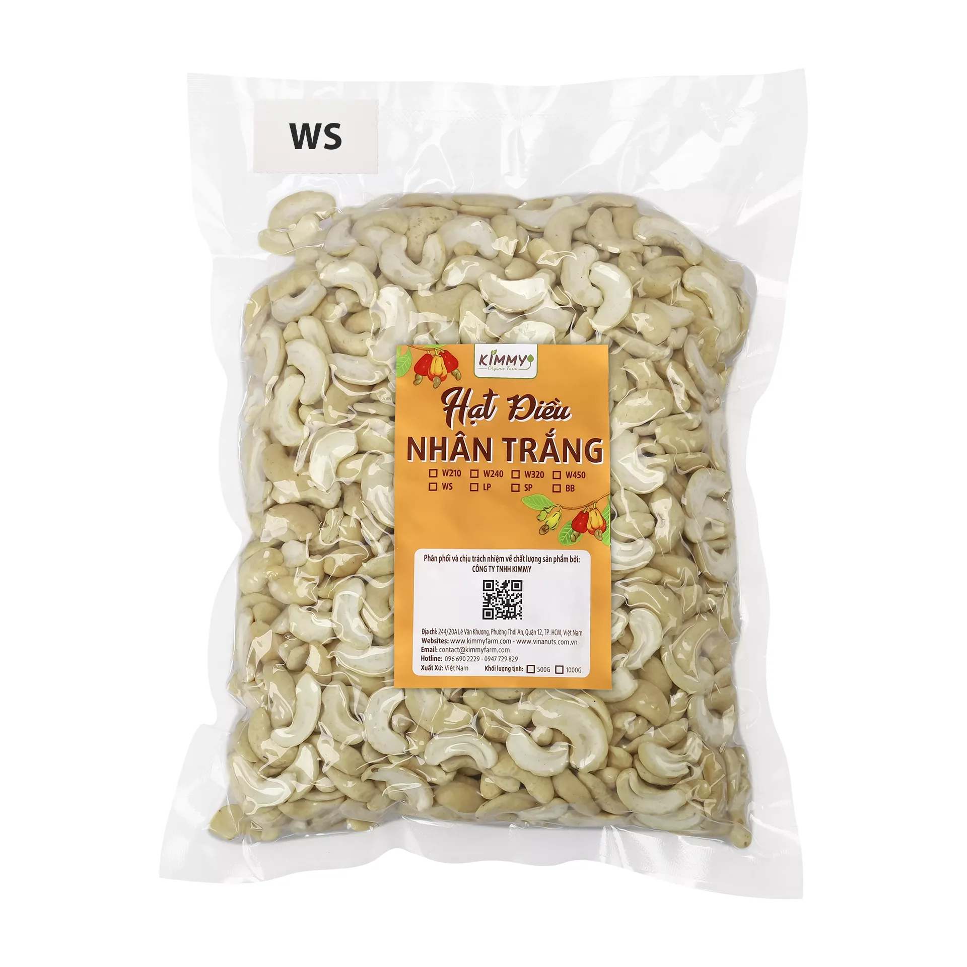 WS Cashew With 1st Quality – 1KG Packed in Vacuum Bags – Kimmy Farm Vietnam